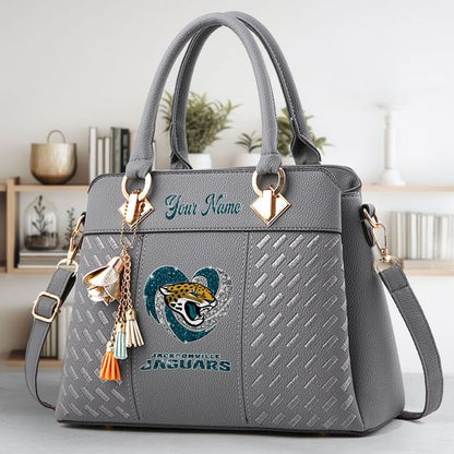 LIMITED EDITION - NEW CUSTOMIZED NFL30 JSJ JACKSONVILLE JAGUARS ZIP HANDBAG MULTICOLOR