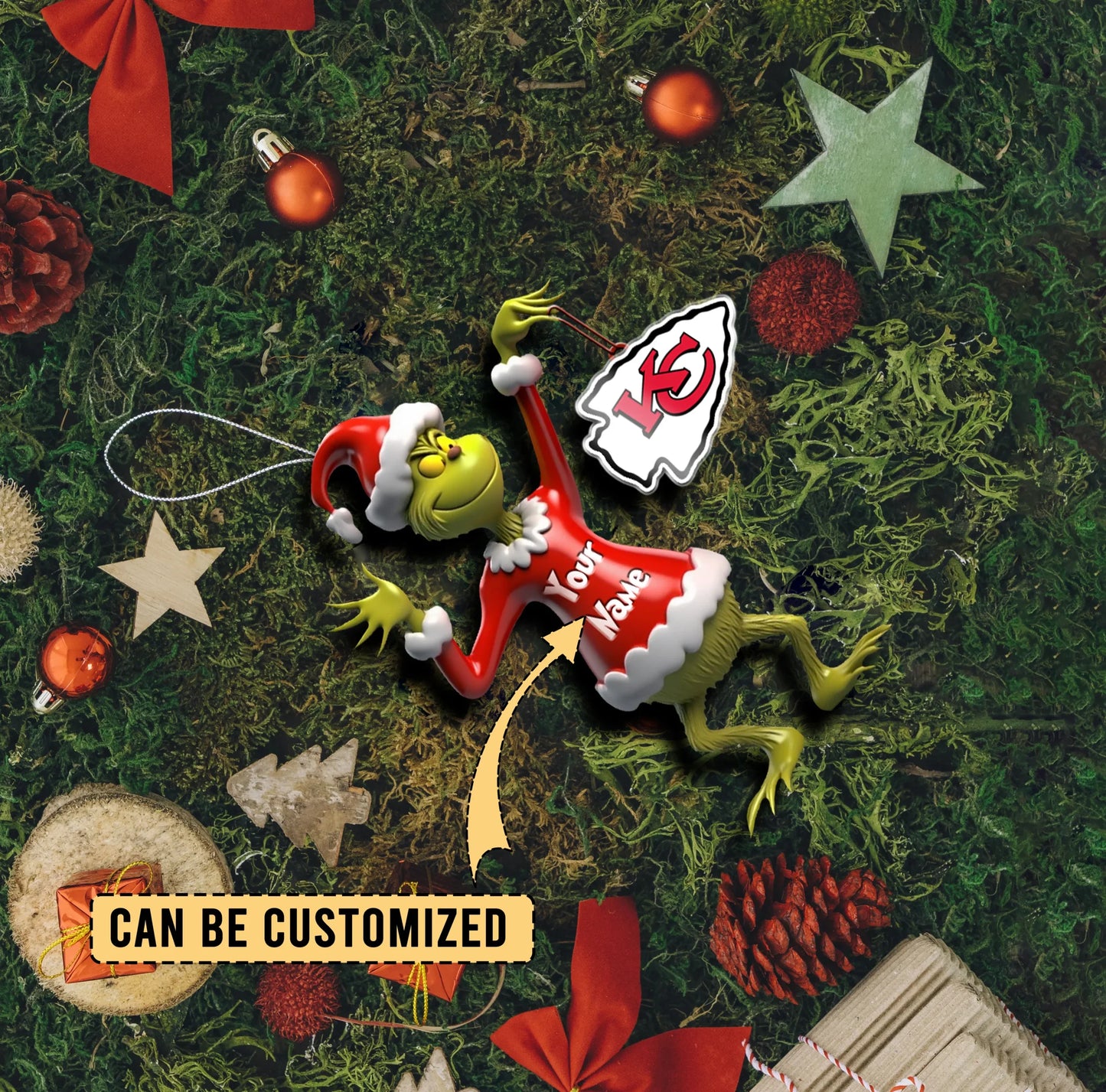LIMITED EDITION - NEW CUSTOMIZED NFL01 KCC KANSAS CITY CHIEFS THE GRINCH ACRYLIC ORNAMENT