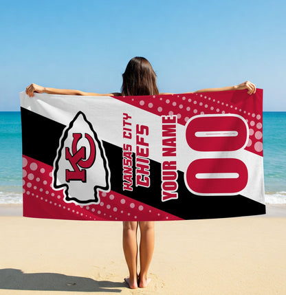 LIMITED EDITION - NEW CUSTOMIZED NFL01 KCC KANSAS CITY CHIEFS BEACH & BATH TOWEL