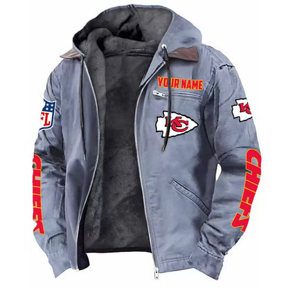 LIMITED EDITION - NEW CUSTOMIZED NFL01 KCC KANSAS CITY CHIEFS HOODED CARDIGAN JACKET