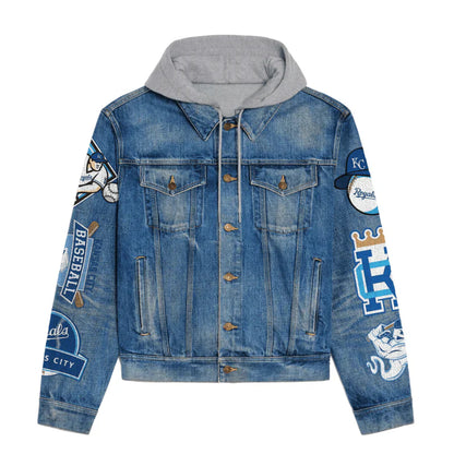 LIMITED EDITION - NEW CUSTOMIZED MLB19 KCR KANSAS CITY ROYALS HOODED DENIM JACKET