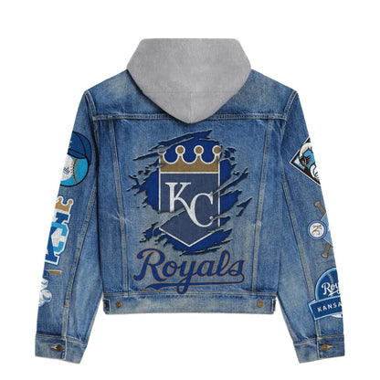 LIMITED EDITION - NEW CUSTOMIZED MLB19 KCR KANSAS CITY ROYALS HOODED DENIM JACKET