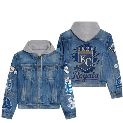 LIMITED EDITION - NEW CUSTOMIZED MLB19 KCR KANSAS CITY ROYALS HOODED DENIM JACKET