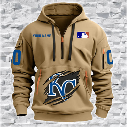 LIMITED EDITION - NEW CUSTOMIZED MLB19 KC ROYALS QUARTER ZIP HOODIE