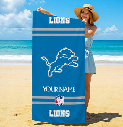 LIMITED EDITION - NEW CUSTOMIZED NFL04 DTL DETROIT LIONS BEACH & BATH TOWEL (KIDS & ADULTS)