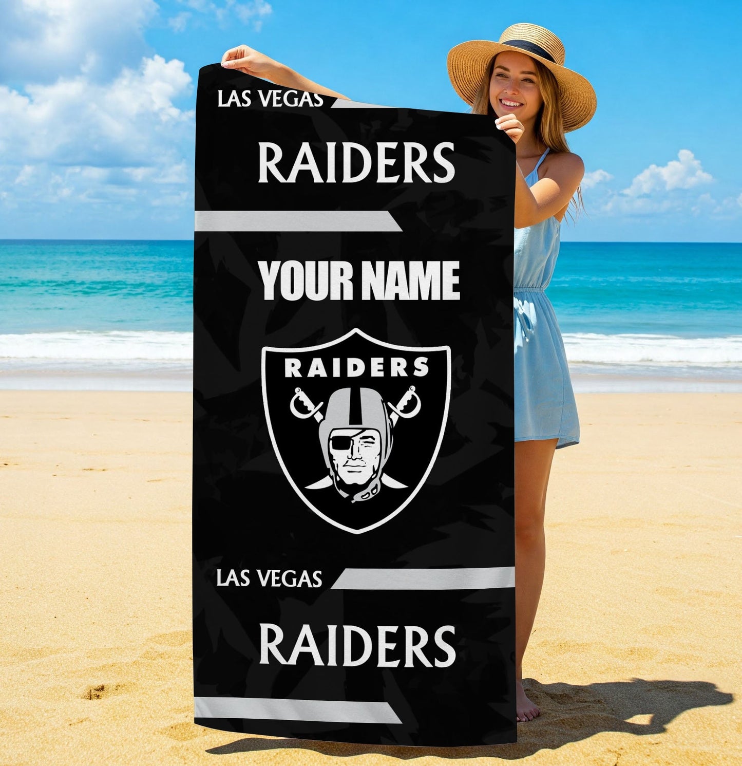 LIMITED EDITION - NEW CUSTOMIZED NFL07 LVR LAS VEGAS RAIDERS BEACH & BATH TOWEL