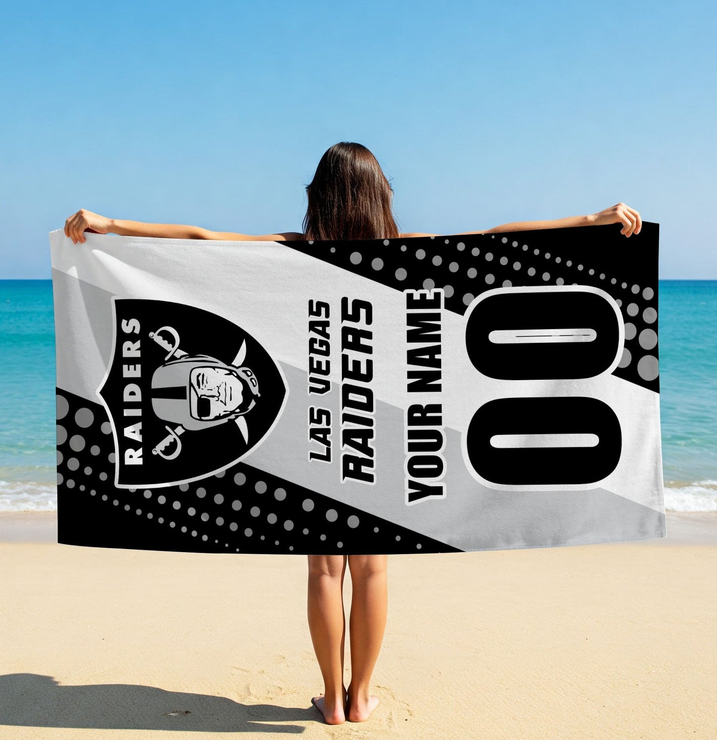 LIMITED EDITION - NEW CUSTOMIZED NFL07 LVR LAS VEGAS RAIDERS BEACH & BATH TOWEL