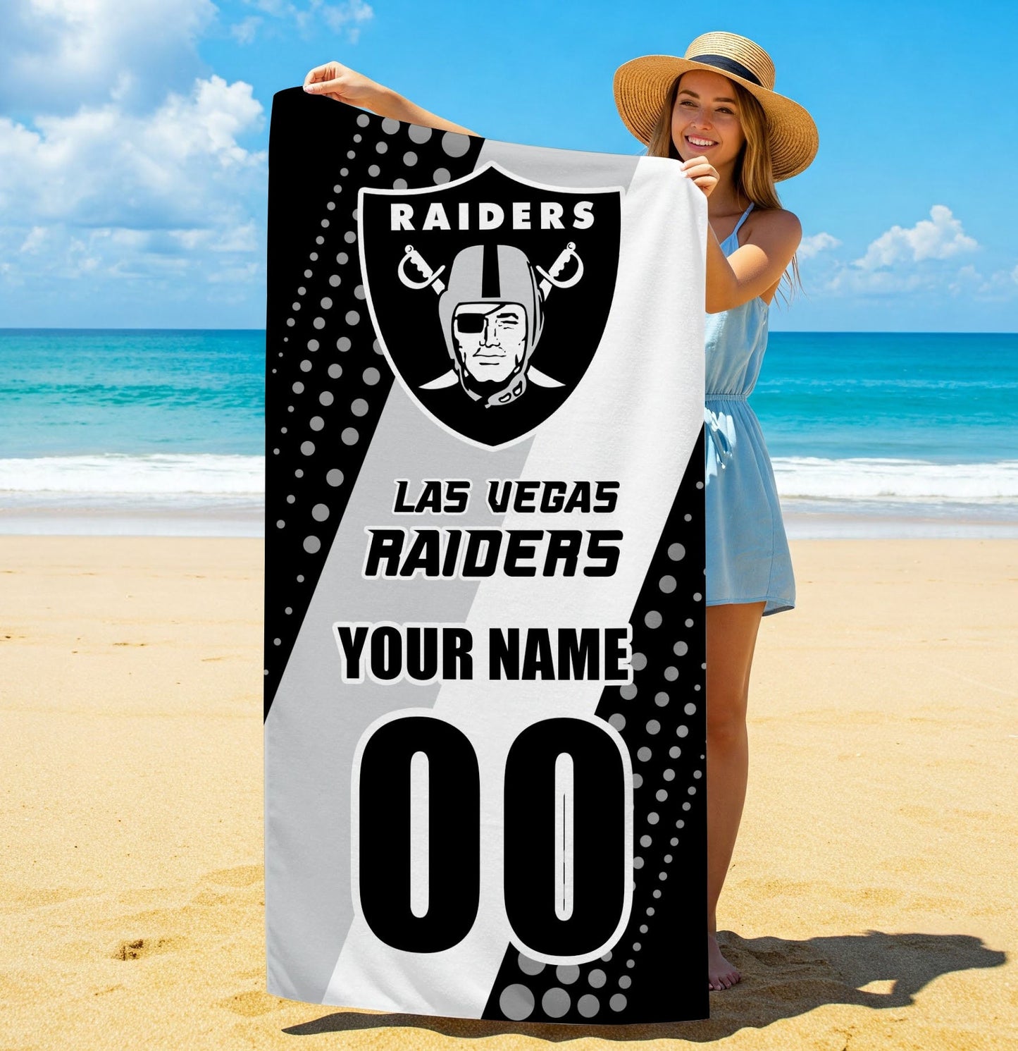 LIMITED EDITION - NEW CUSTOMIZED NFL07 LVR LAS VEGAS RAIDERS BEACH & BATH TOWEL