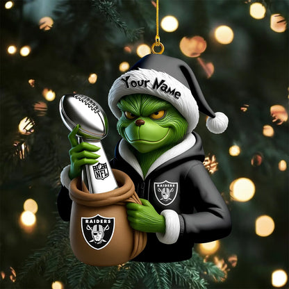 LIMITED EDITION - NEW CUSTOMIZED NFL07 LVR LAS VEGAS RAIDERS THE GRINCH ACRYLIC ORNAMENT