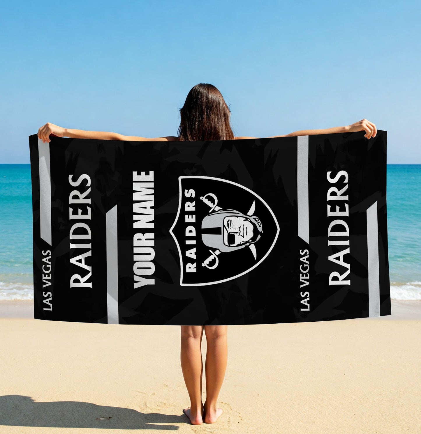 LIMITED EDITION - NEW CUSTOMIZED NFL07 LVR LAS VEGAS RAIDERS BEACH & BATH TOWEL