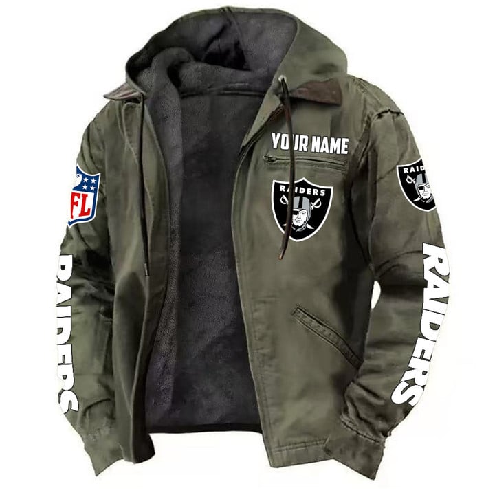 LIMITED EDITION - NEW CUSTOMIZED NFL07 LVR LAS VEGAS RAIDERS HOODED CARDIGAN JACKET