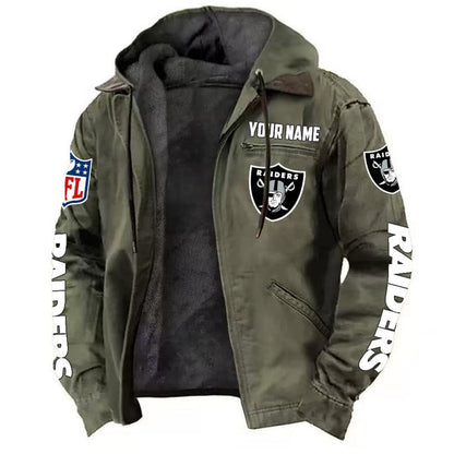 LIMITED EDITION - NEW CUSTOMIZED NFL07 LVR LAS VEGAS RAIDERS HOODED CARDIGAN JACKET