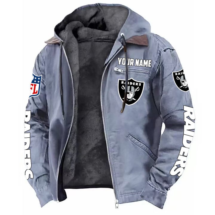 LIMITED EDITION - NEW CUSTOMIZED NFL07 LVR LAS VEGAS RAIDERS HOODED CARDIGAN JACKET