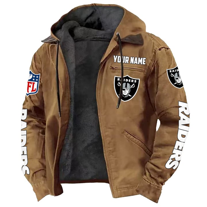 LIMITED EDITION - NEW CUSTOMIZED NFL07 LVR LAS VEGAS RAIDERS HOODED CARDIGAN JACKET