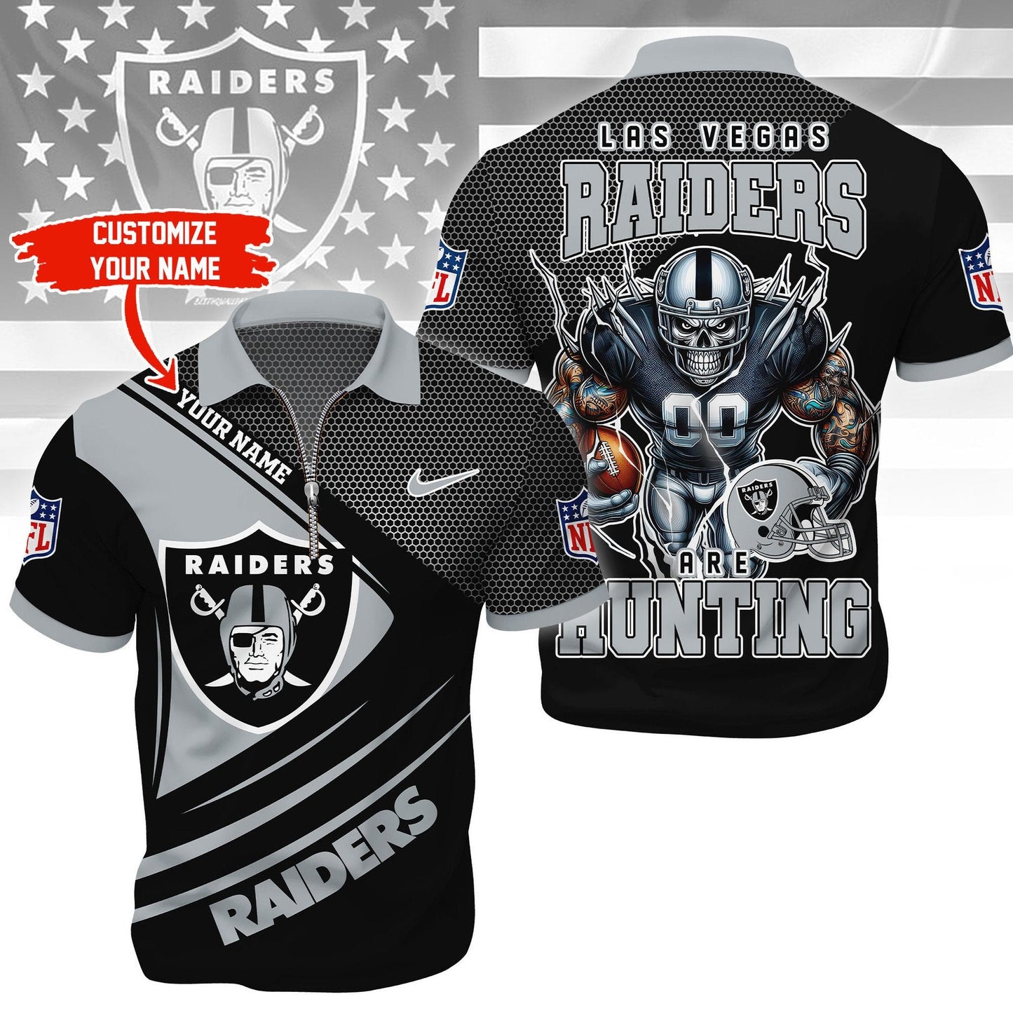 LIMITED EDITION - NEW CUSTOMIZED NFL07 LVR LAS VEGAS RAIDERS HARLEY-DAVIDSON POLO WITH ZIPPER SHIRT