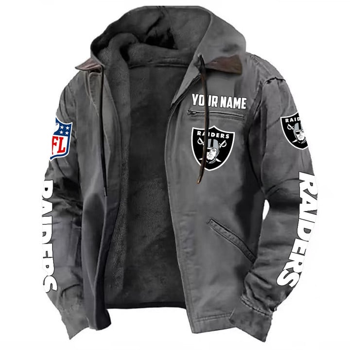 LIMITED EDITION - NEW CUSTOMIZED NFL07 LVR LAS VEGAS RAIDERS HOODED CARDIGAN JACKET