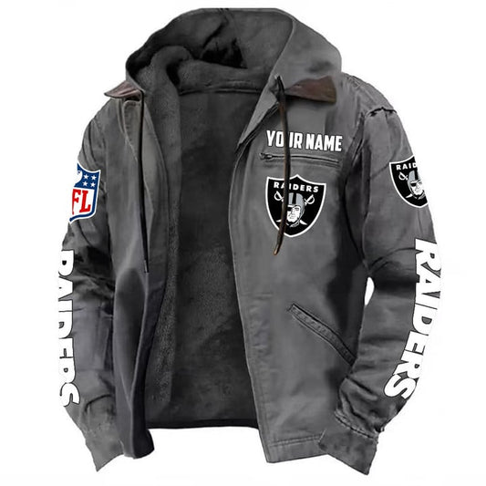 LIMITED EDITION - NEW CUSTOMIZED NFL07 LVR LAS VEGAS RAIDERS HOODED CARDIGAN JACKET