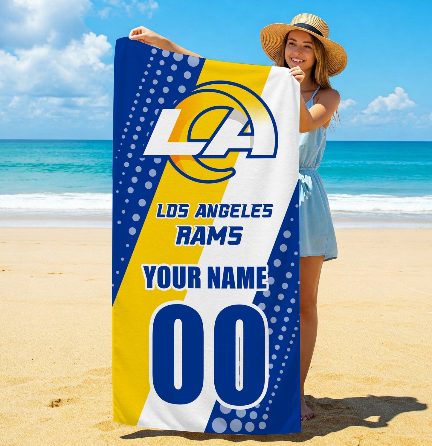 LIMITED EDITION - NEW CUSTOMIZED NFL22 LAR LOS ANGELES RAMS BEACH & BATH TOWEL