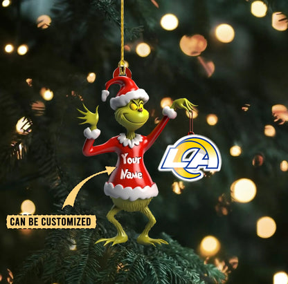 LIMITED EDITION - NEW CUSTOMIZED NFL22 LAR LOS ANGELES RAMS THE GRINCH ACRYLIC ORNAMENT