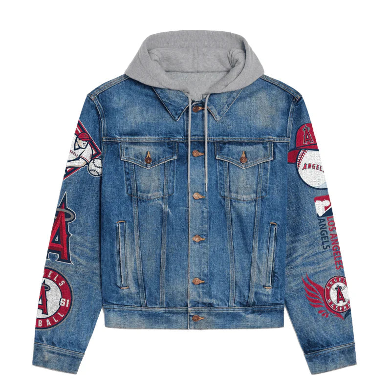 LIMITED EDITION - NEW CUSTOMIZED MLB27 LAA LOS ANGELES ANGELS HOODED DENIM JACKET