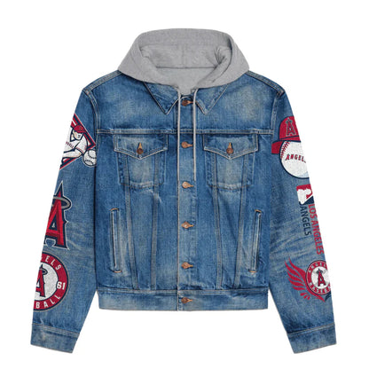 LIMITED EDITION - NEW CUSTOMIZED MLB27 LAA LOS ANGELES ANGELS HOODED DENIM JACKET