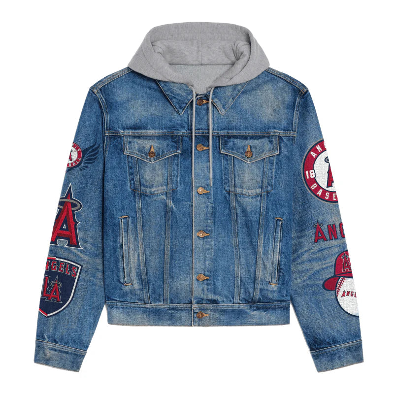 LIMITED EDITION - NEW CUSTOMIZED MLB27 LAA LOS ANGELES ANGELS HOODED DENIM JACKET