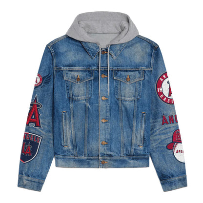 LIMITED EDITION - NEW CUSTOMIZED MLB27 LAA LOS ANGELES ANGELS HOODED DENIM JACKET