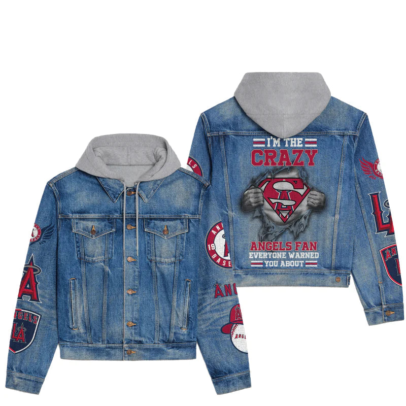 LIMITED EDITION - NEW CUSTOMIZED MLB27 LAA LOS ANGELES ANGELS HOODED DENIM JACKET