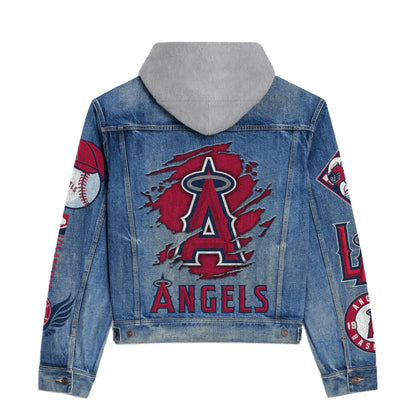 LIMITED EDITION - NEW CUSTOMIZED MLB27 LAA LOS ANGELES ANGELS HOODED DENIM JACKET
