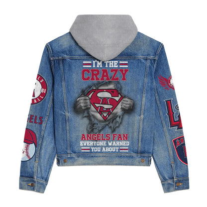 LIMITED EDITION - NEW CUSTOMIZED MLB27 LAA LOS ANGELES ANGELS HOODED DENIM JACKET