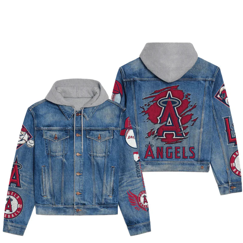 LIMITED EDITION - NEW CUSTOMIZED MLB27 LAA LOS ANGELES ANGELS HOODED DENIM JACKET