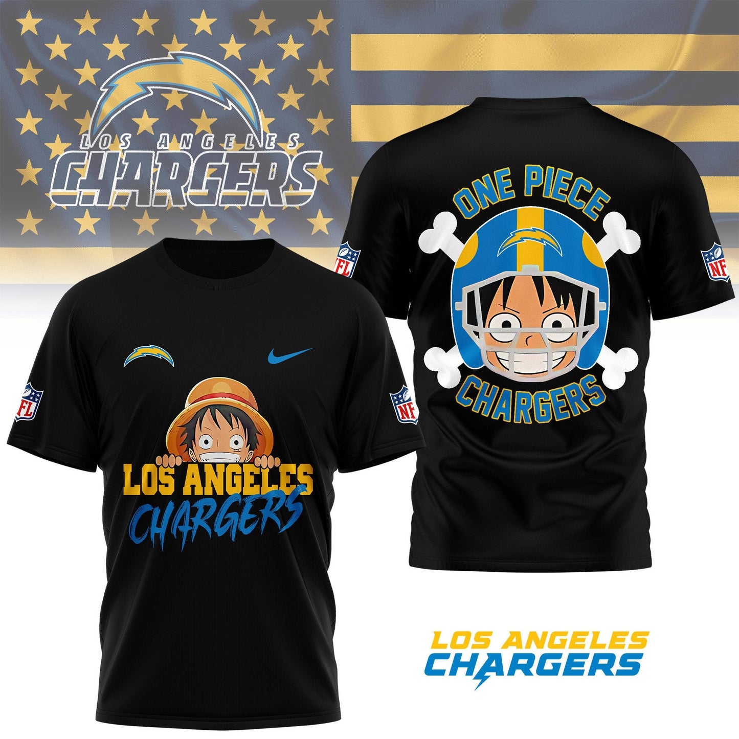LIMITED EDITION - NEW CUSTOMIZED NFL09 LAC LOS ANGELES CHARGERS ONE PIECE FAN 3D SHIRT