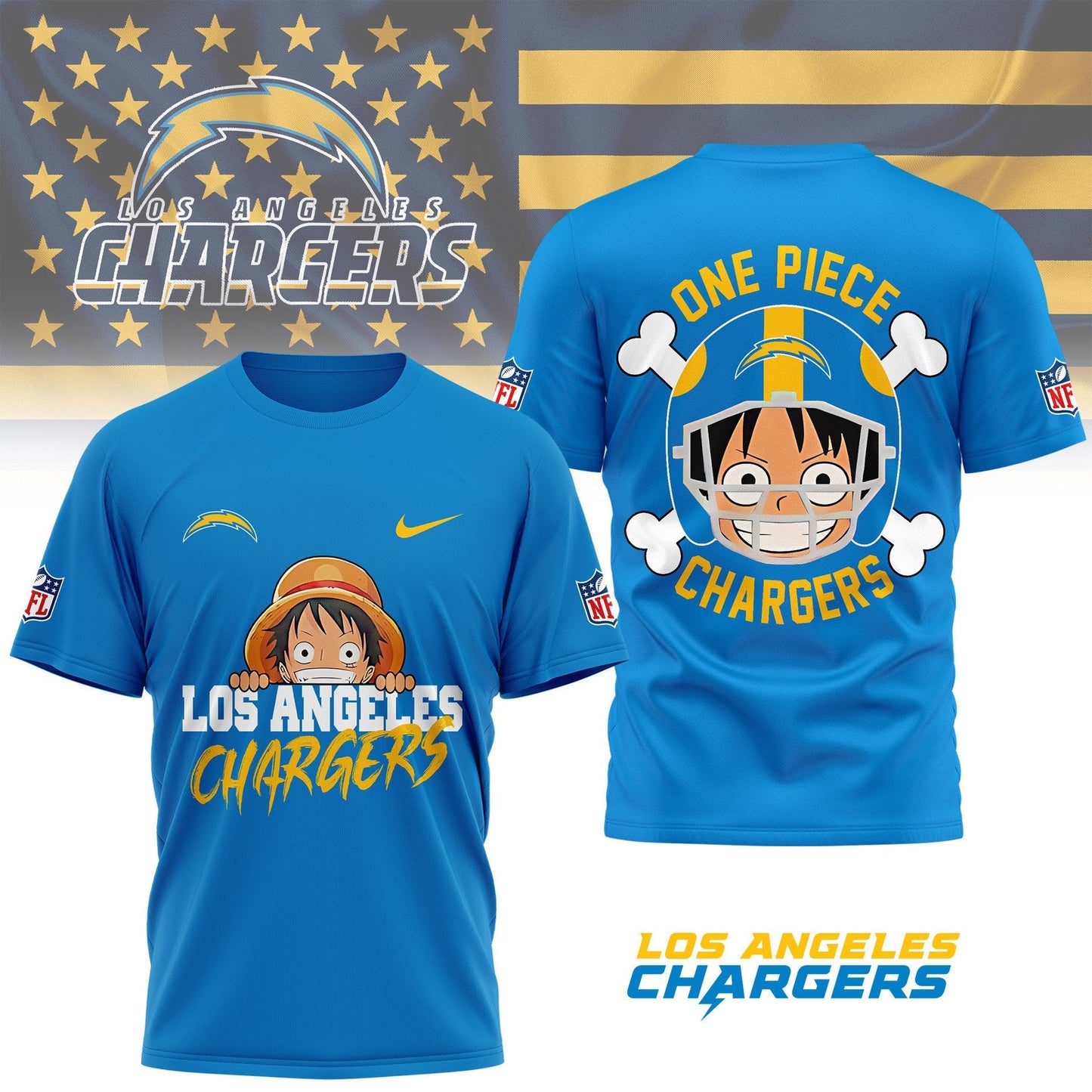 LIMITED EDITION - NEW CUSTOMIZED NFL09 LAC LOS ANGELES CHARGERS ONE PIECE FAN 3D SHIRT