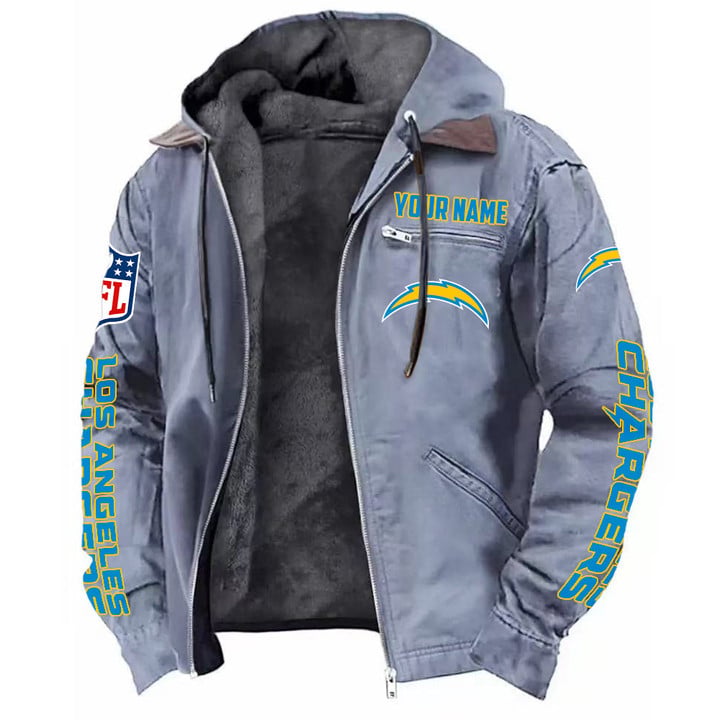 LIMITED EDITION - NEW CUSTOMIZED NFL09 LAC LOS ANGELES CHARGERS HOODED CARDIGAN JACKET