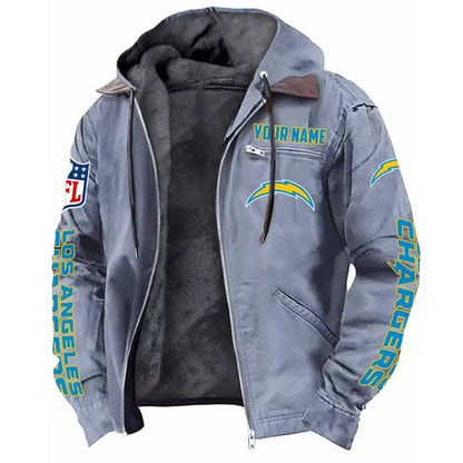 LIMITED EDITION - NEW CUSTOMIZED NFL09 LAC LOS ANGELES CHARGERS HOODED CARDIGAN JACKET