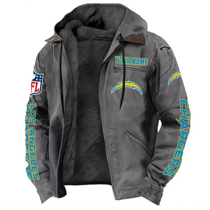 LIMITED EDITION - NEW CUSTOMIZED NFL09 LAC LOS ANGELES CHARGERS HOODED CARDIGAN JACKET