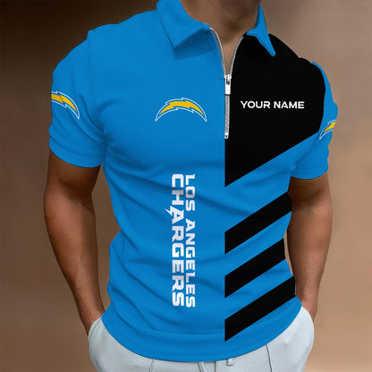 LIMITED EDITION - NEW CUSTOMIZED NFL09 LAC LOS ANGELES CHARGERS ZIP POLO SHIRT