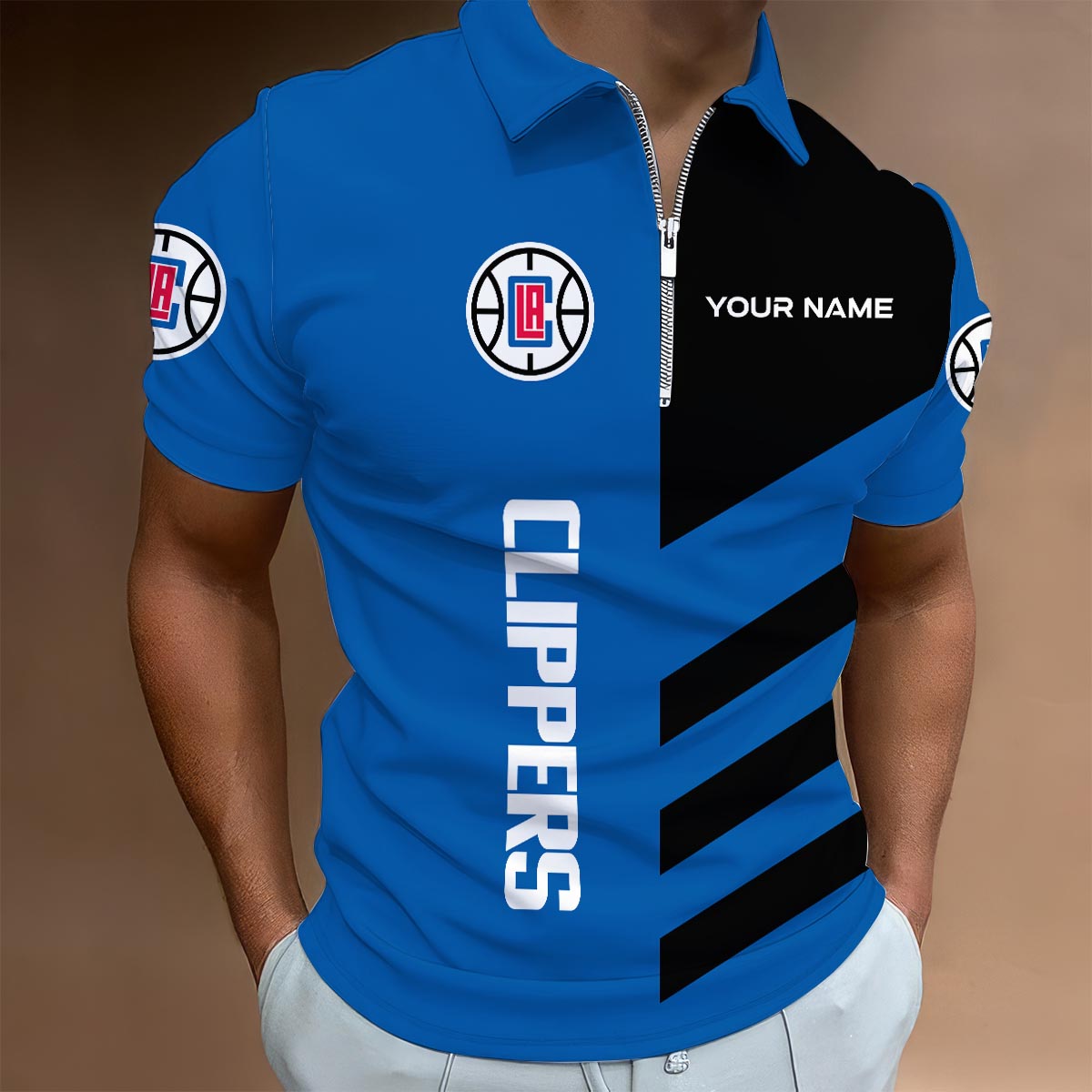 LIMITED EDITION - NEW CUSTOMIZED NBA10 LC LOS ANGELES CLIPPERS ZIP POLO SHIRT