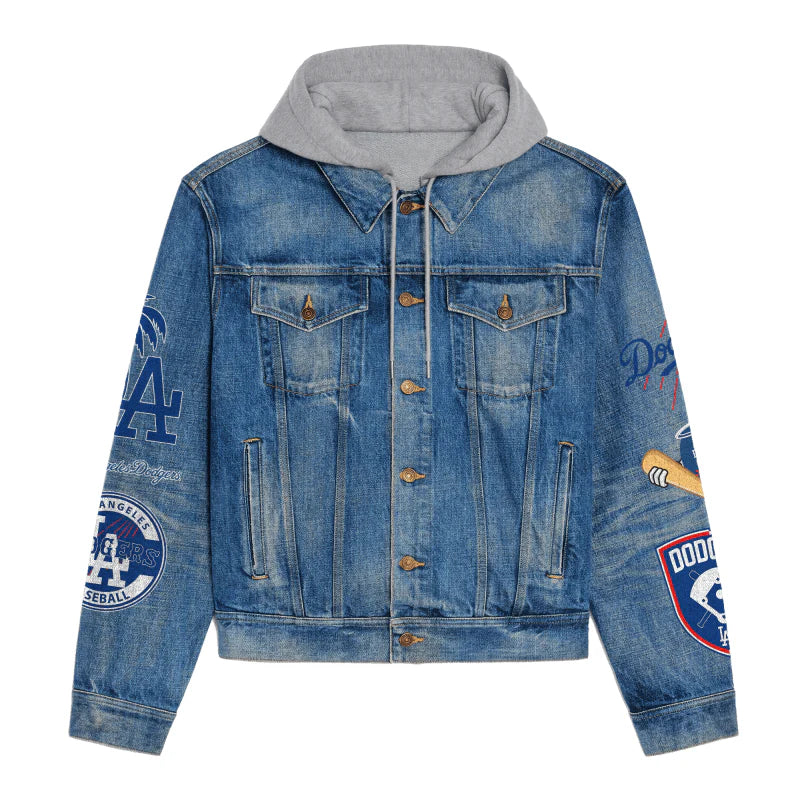 LIMITED EDITION - NEW CUSTOMIZED MLB02 LAD LOS ANGELES DODGERS HOODED DENIM JACKET