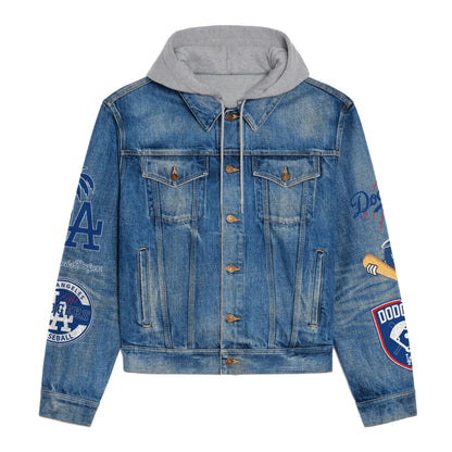 LIMITED EDITION - NEW CUSTOMIZED MLB02 LAD LOS ANGELES DODGERS HOODED DENIM JACKET