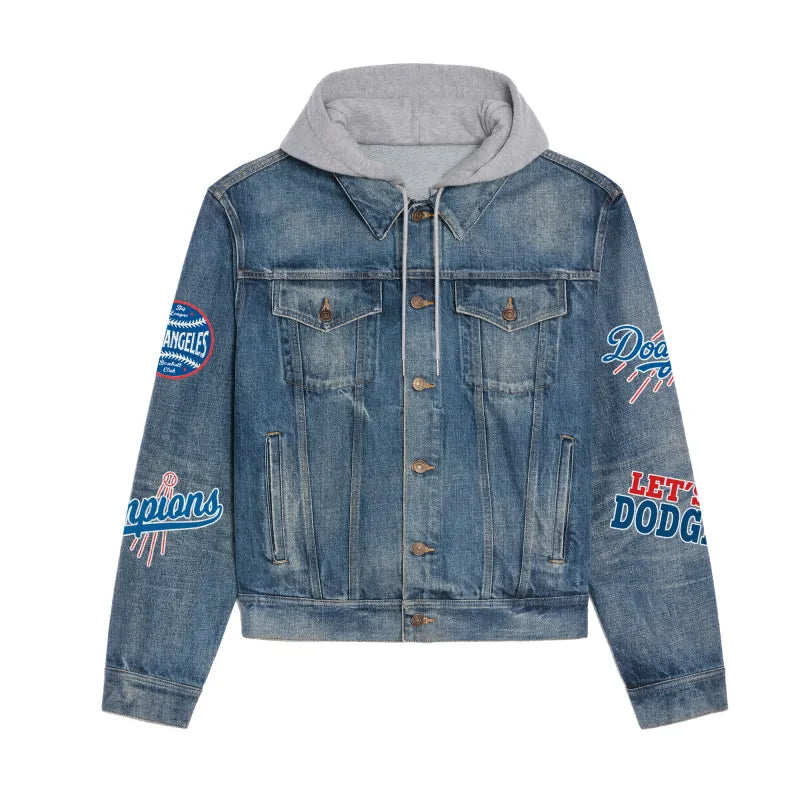 LIMITED EDITION - NEW CUSTOMIZED MLB02 LAD LOS ANGELES DODGERS HOODED DENIM JACKET