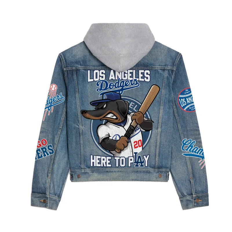 LIMITED EDITION - NEW CUSTOMIZED MLB02 LAD LOS ANGELES DODGERS HOODED DENIM JACKET