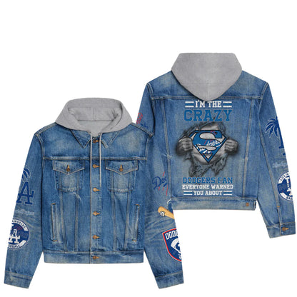 LIMITED EDITION - NEW CUSTOMIZED MLB02 LAD LOS ANGELES DODGERS HOODED DENIM JACKET