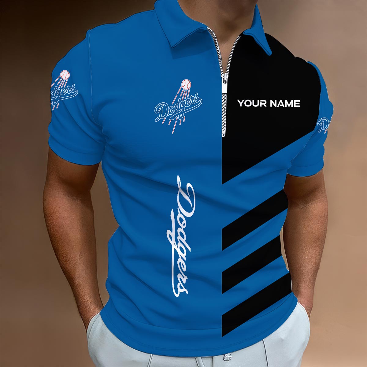 LIMITED EDITION - NEW CUSTOMIZED MLB02 LAD LOS ANGELES DODGERS ZIP POLO SHIRT
