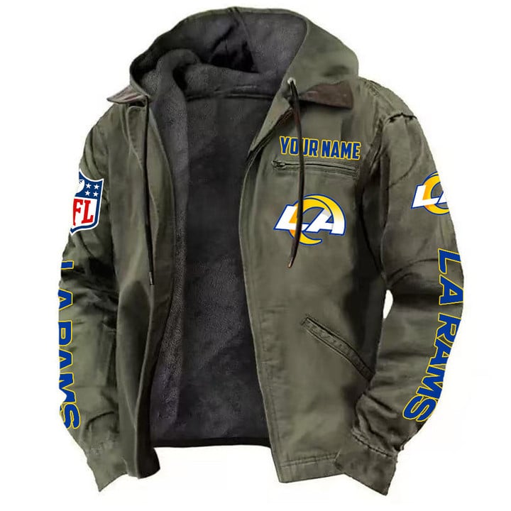 LIMITED EDITION - NEW CUSTOMIZED NFL22 LAR LOS ANGELES RAMS HOODED CARDIGAN JACKET