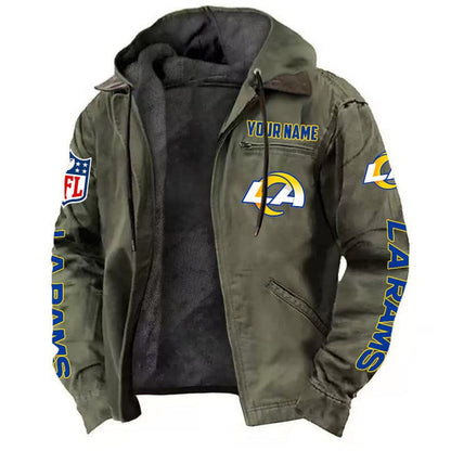 LIMITED EDITION - NEW CUSTOMIZED NFL22 LAR LOS ANGELES RAMS HOODED CARDIGAN JACKET
