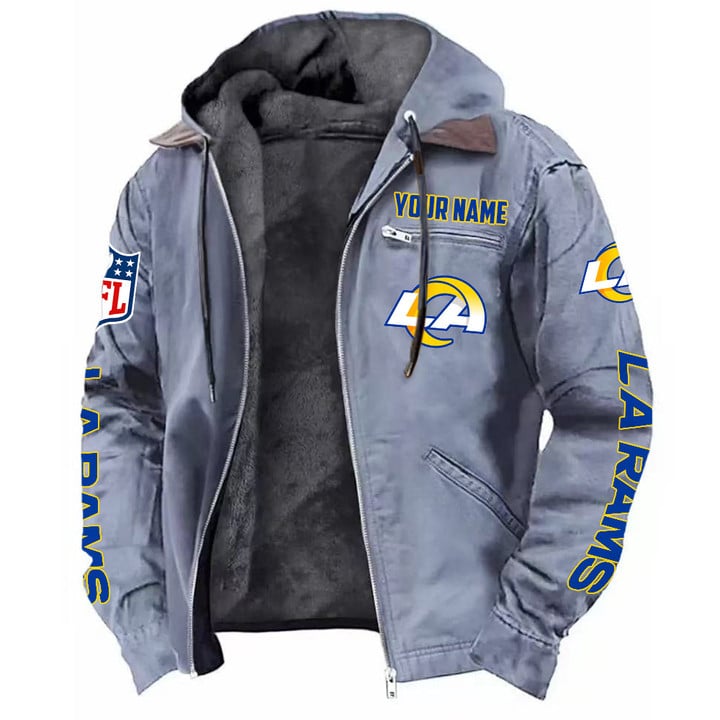 LIMITED EDITION - NEW CUSTOMIZED NFL22 LAR LOS ANGELES RAMS HOODED CARDIGAN JACKET