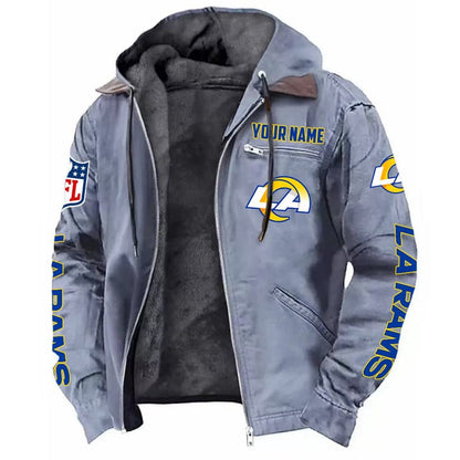 LIMITED EDITION - NEW CUSTOMIZED NFL22 LAR LOS ANGELES RAMS HOODED CARDIGAN JACKET