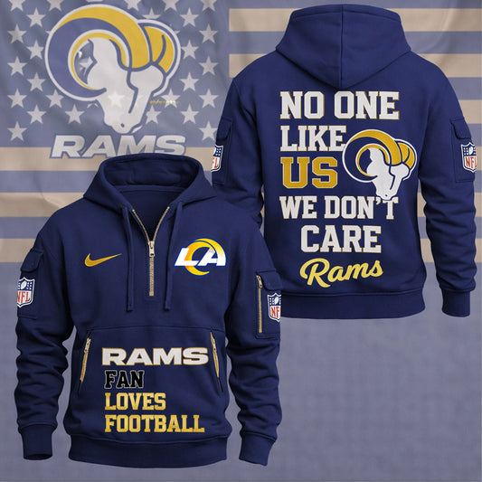 LIMITED EDITION - NEW CUSTOMIZED NFL22 LAR LOS ANGELES RAMS QUARTER ZIP HOODIE