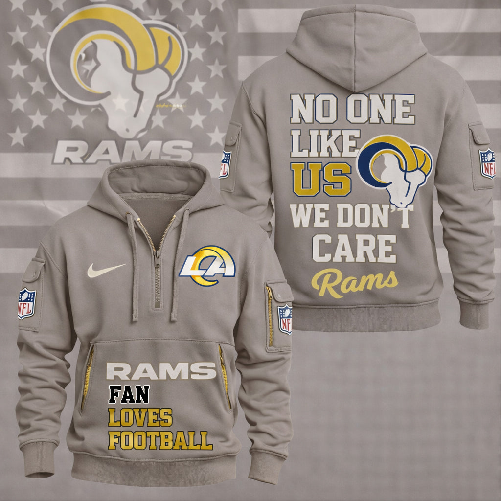 LIMITED EDITION - NEW CUSTOMIZED NFL22 LAR LOS ANGELES RAMS QUARTER ZIP HOODIE